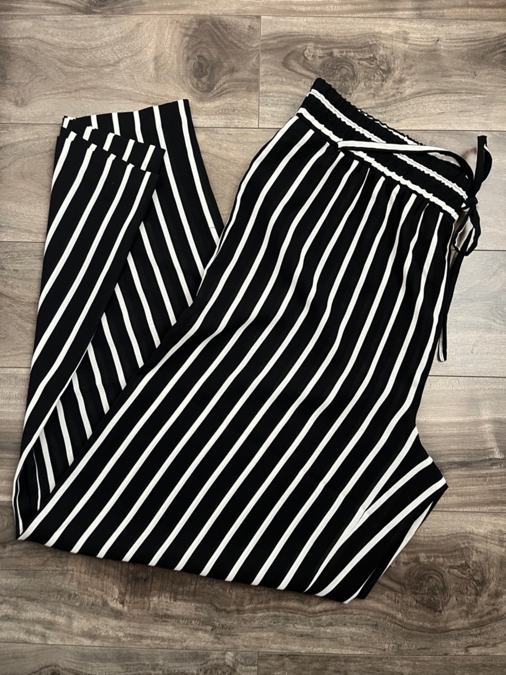 Black & White Striped Wide-Leg Pants